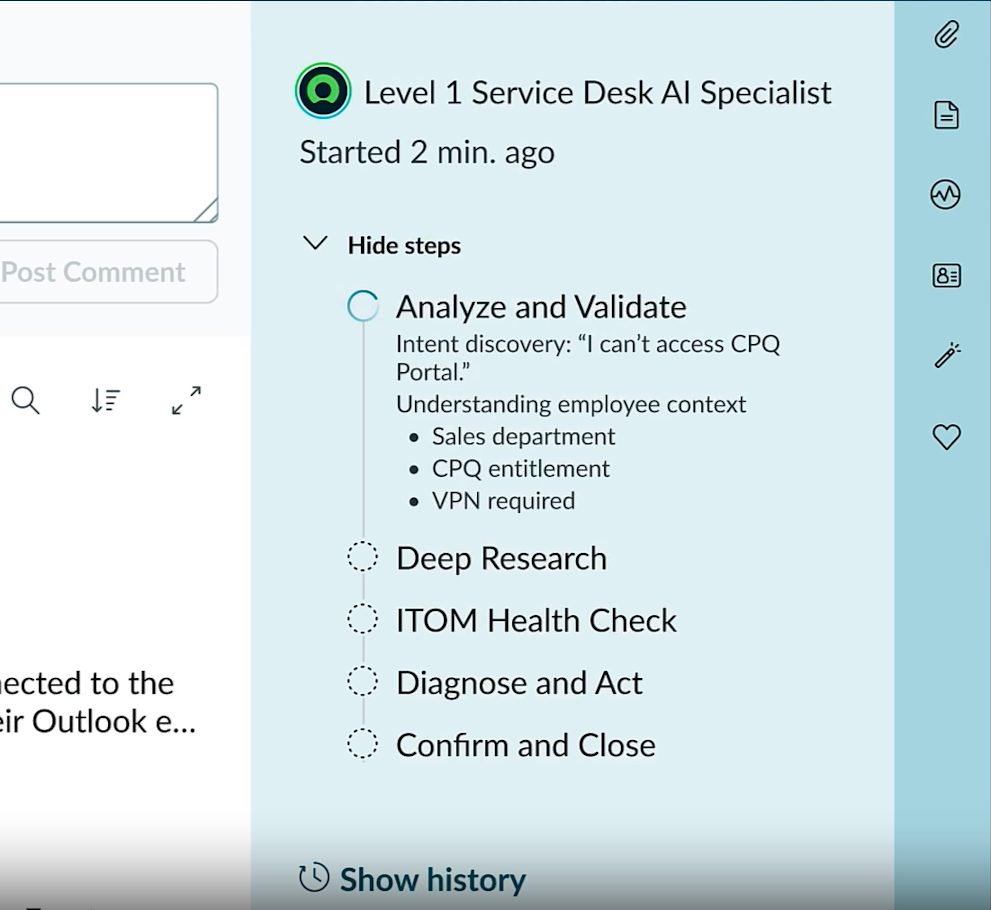 AI agent processing steps for a Level 1 Service Desk AI Specialist