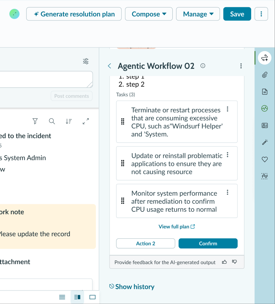 AI supervision workflow with task review and confirmation controls