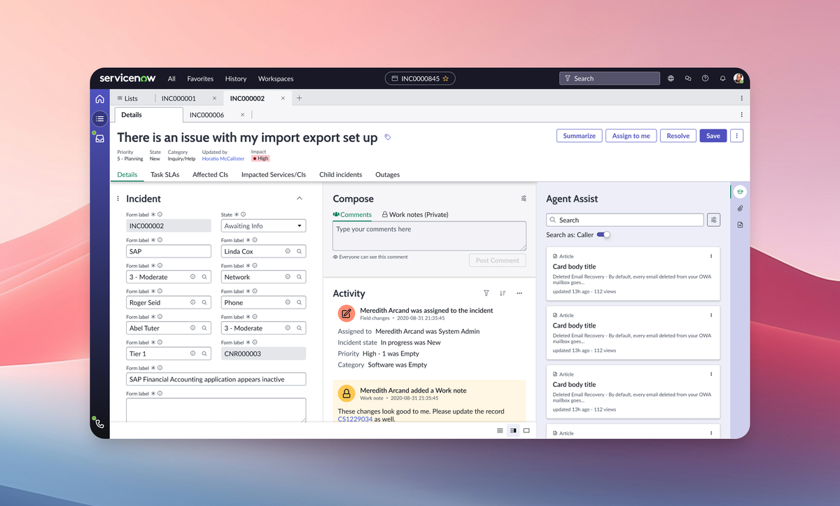 Now Assist incident workspace preview