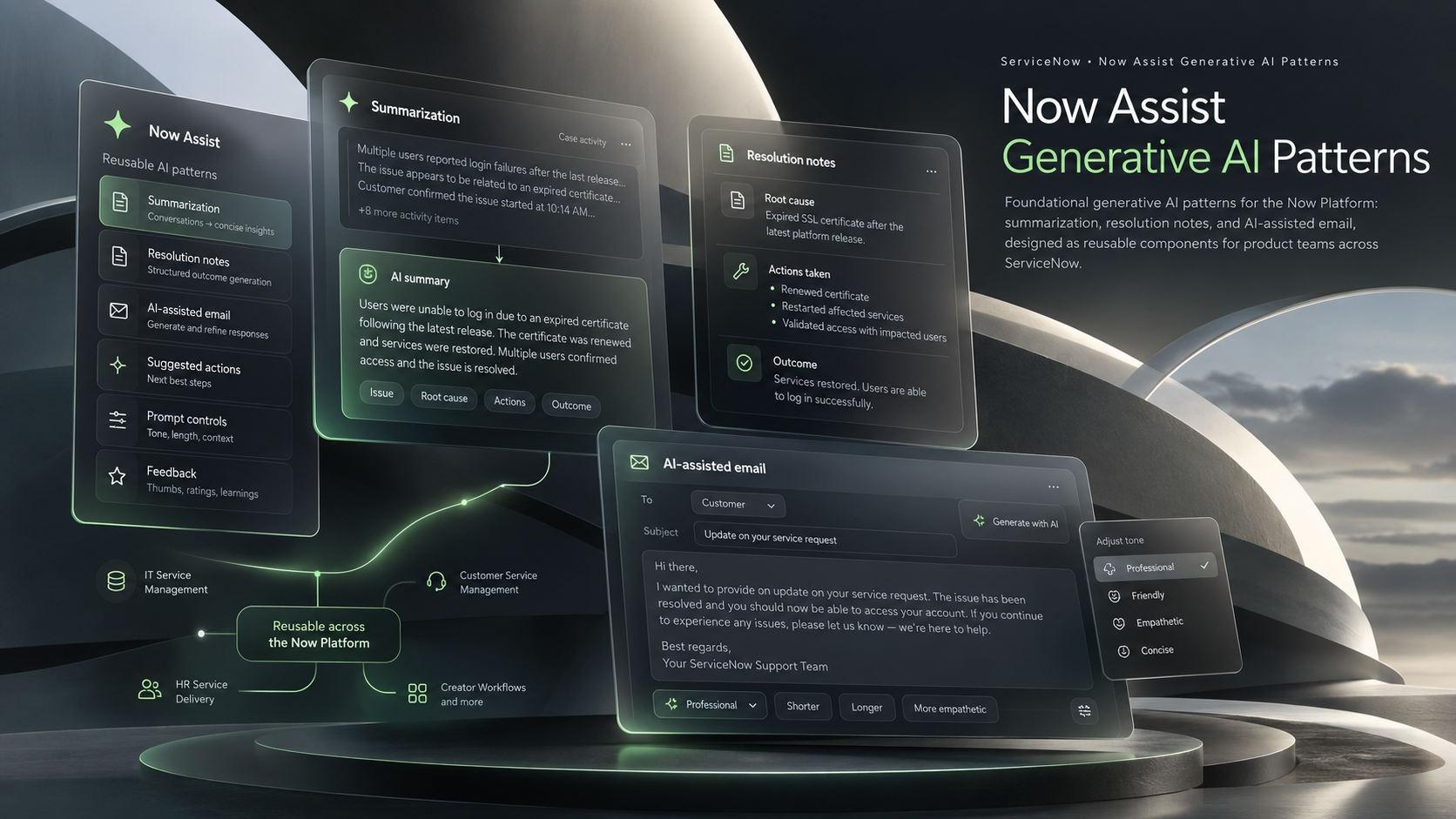 Now Assist generative AI pattern system hero